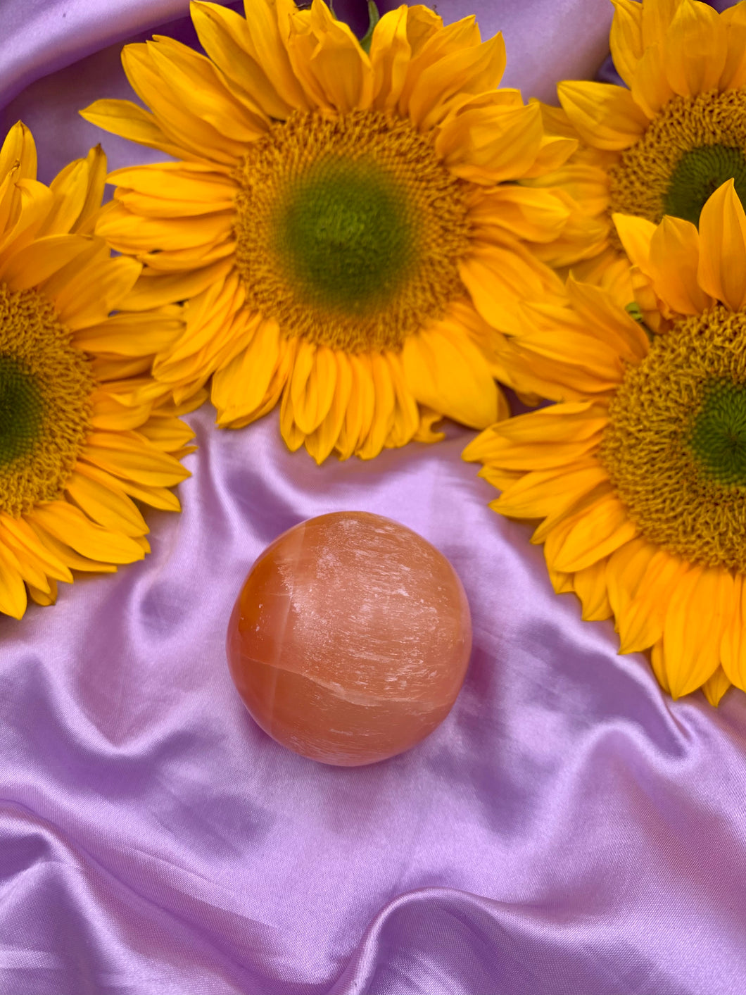 Orange Selenite Sphere & Palm Stones