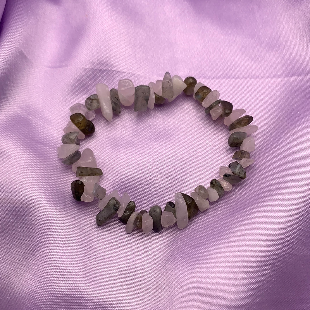 Rose Quartz & Labradorite chip bracelet