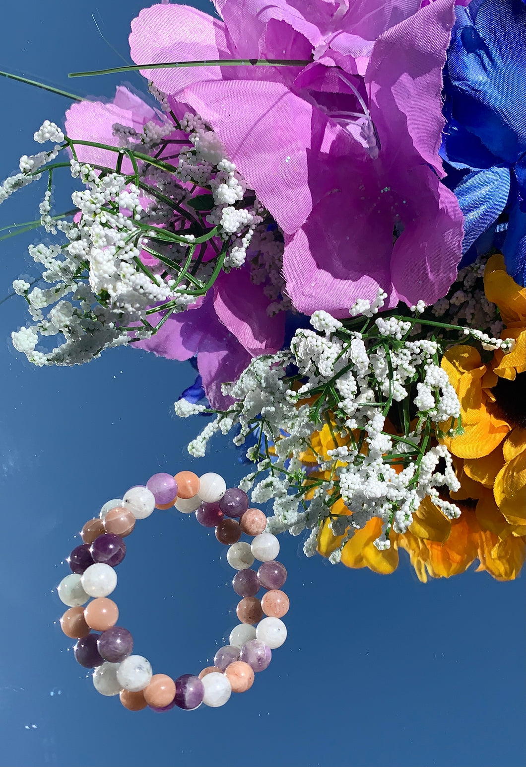 Amethyst, Peach & Rainbow Moonstone bracelet